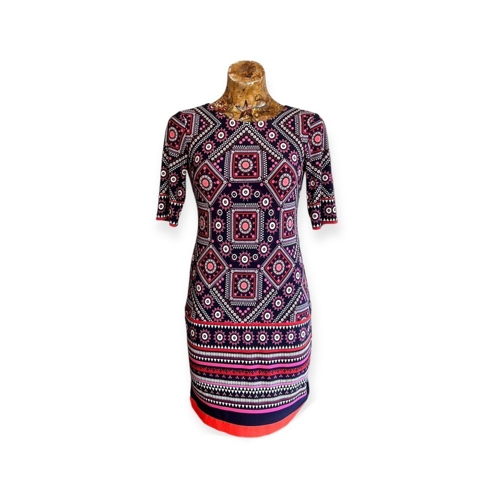 Eliza J Dress short sleeve pink orange blue 0 Petite XS